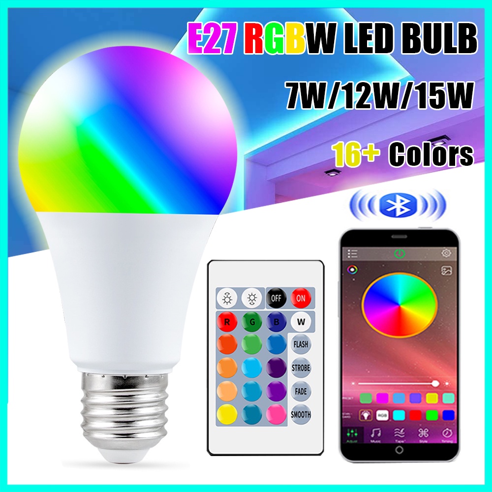 【พร้อมส่ง】หลอดไฟ Rgb LED บลูทูธ 7W 12W 15W เปลี่ยนสีได้ พร้อมรีโมต ...