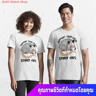 แมวข้างถนน ผู้ใหญ่ Support Your Local Street Cats Essential T-Shirt discount เสื้อยืดคอกลม