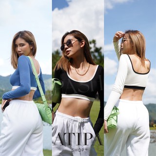 Atipashop - Crop lady เสื้อครอป แขนยาว สีทูโทน น่ารักมาก มีสามสีให้เลือก