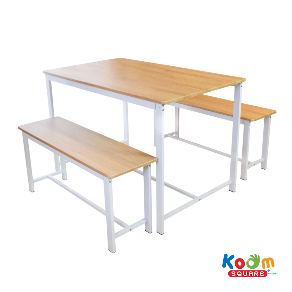 KOOM SQUARE ชุดโต๊ะทานข้าว 4 ที่นั่ง โครงเหล็กขาว สไตล์มินิมอล #FG-1997 ...