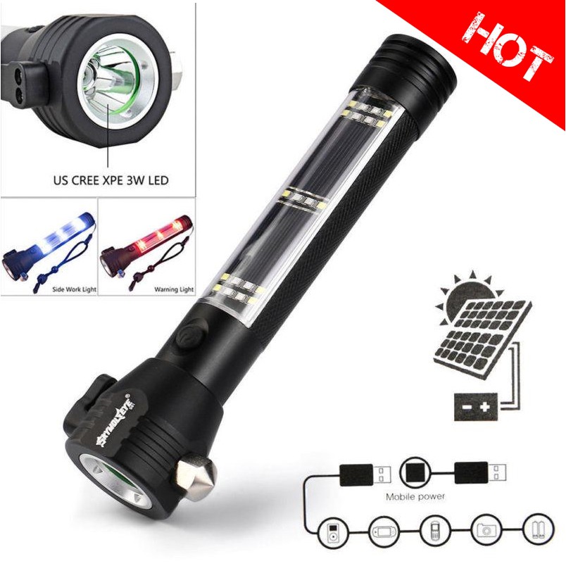 ไฟฉาย-ไฟฉายทุบกระจก-ไฟฉายฉุกเฉิก-ชาร์ตไฟโซล่าเซล-solar-light-flashlight-พร้อมส่ง