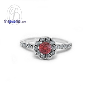 Finejewelthai-แหวนทับทิม-ทับทิม-แหวนพลอย-แหวนCZ-แหวนเงินแท้-พลอยประจำเดือนเกิด-Ruby-Silver-Ring-Birthstone-R1295rb