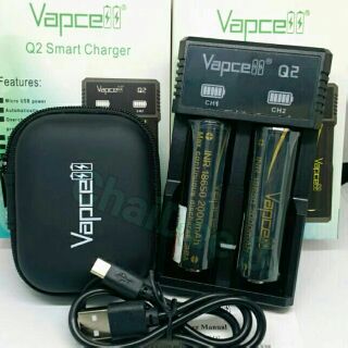 [Q2/Vดำ] เครื่องชาร์จ Vapcell Q2+ถ่านชาร์จ Vapcell 18650(ดำ) 2,000 mAh [2]ก้อน