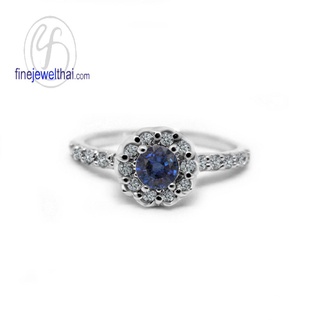 Finejewelthai-แหวนไพลิน-ไพลินแท้-แหวนเพชรCZ-แหวนเงินแท้-พลอยประจำเดือนเกิด-Blue-Sapphire-Silver-Ring-Birthstone-R1295bl