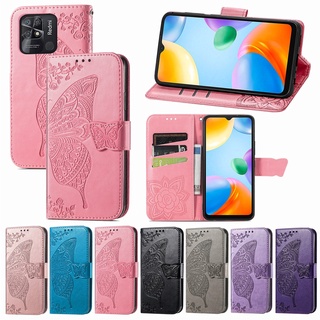 เคสโทรศัพท์มือถือหนัง PU ฝาพับ ลายนูน รูปผีเสื้อ พร้อมช่องใส่บัตร ขาตั้ง สําหรับ Xiaomi Redmi 10C 10 C 10A 9T Note 9 Note 8 Pro Note9 Redmi10C