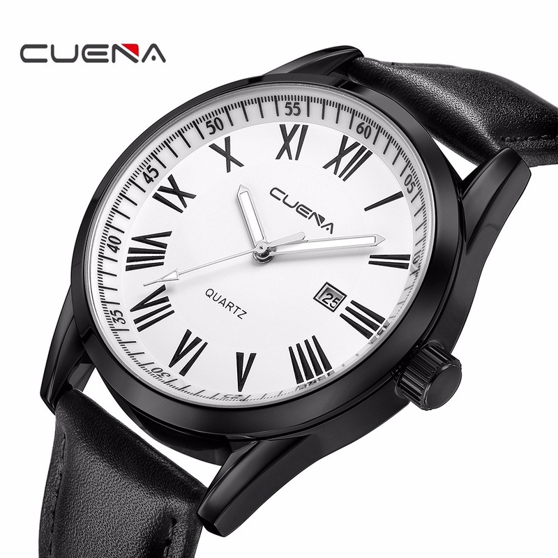 cuena-นาฬิกาข้อมือควอตซ์สายหนังกันน้ำ-817