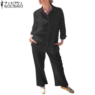 Celmia ZANZEA ชุดเสื้อแขนยาว กางเกงขายาว ขากว้าง ทรงหลวม พลัสไซซ์ สําหรับผู้หญิง