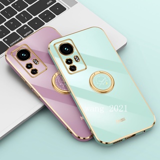 2022 New Casing เคส Xiaomi Mi 12 Pro Mi 11 Lite 5G NE 11T Pro Plating Soft Cover with Clock Pattern Stand Invisible Finger Ring Handphone Case เคสโทรศัพท
