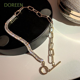 Doreen สร้อยคอโซ่หนาหลากสีประดับเพทายสไตล์ฮิปฮอปเครื่องประดับแฟชั่นสตรี