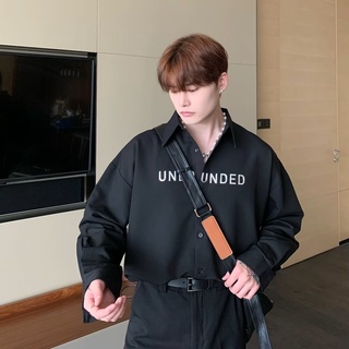 【 M-2xl 】เสื้อเชิ้ตแขนยาวลําลอง ทรงหลวม พิมพ์ลายตัวอักษร สไตล์อเมริกัน สตรีท แฟชั่นสําหรับผู้ชาย
