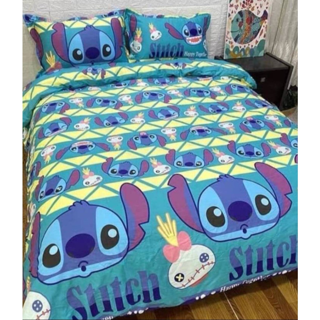 ชุดเครื่องนอน-ชุดผ้าปูที่นอน-ปลอกหมอน-ปลอกข้าง-ครบเชต6ชิ้น-ลายสติช-stitch