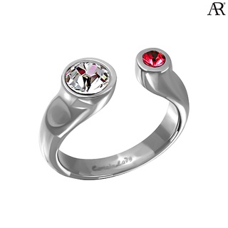 ANGELINO RUFOLO Ring ดีไซน์ White &amp; Red Crystal แหวนผู้ชาย Stainless Steel 316L(สแตนเลสสตีล)คุณภาพเยี่ยม สีเงิน/สีแดง