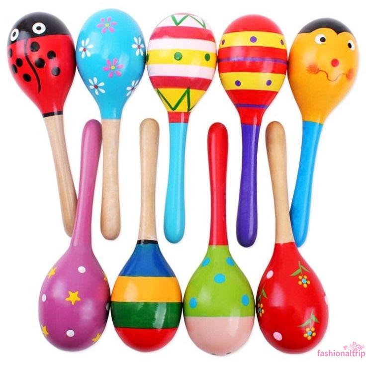 AIO-Colorful Wooden Maracas Baby Child Musical Instrument Rattle Shaker Party