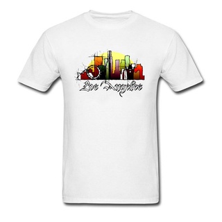 [S-5XL] เสื้อยืด คอกลม ผ้าฝ้าย พิมพ์ลาย Los Angeles Typography Skyline แฟชั่นสําหรับผู้ชาย