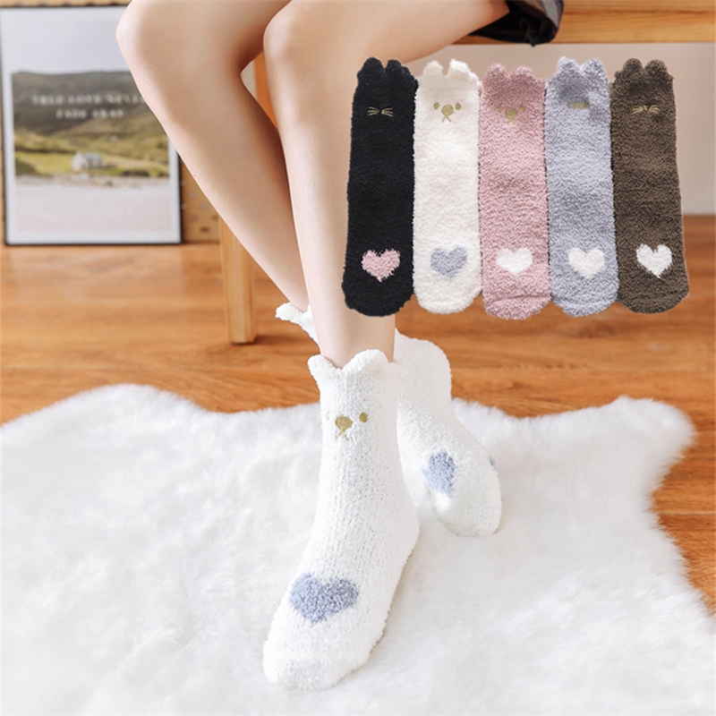 cute-animal-white-pink-fuzzy-socks-women-best-bulk-bed-socks-slouch-socks-cotton-towel-socks-girl-warm-thermal-fluffy-crew-socks