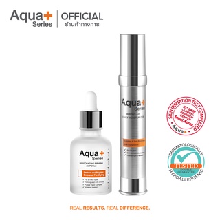 [AQUA11 ลด 130.-] AquaPlus Invigorating Firming Ampoule 30 ml. &amp; Bright-Up Daily Moisturizer 30 ml.