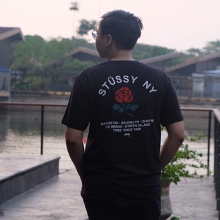 เสื้อยืดผ้าฝ้ายพิมพ์ลาย STUSSY เสื้อยืด ผ้าฝ้าย พิมพ์ลายดอกกุหลาบ แฟชั่นสําหรับผู้ชาย และผู้หญิง