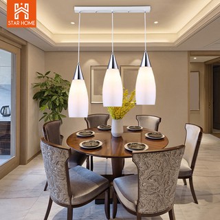 โคมไฟ โคมไฟติดเพดาน โมเดิร์นมินิมอลนำเหล็กดัดกระจก 3 โคมระย้าสร้างสรรค์ห้องรับประทานอาหารโต๊ะบาร์โคมไฟโต๊ะอาหาร