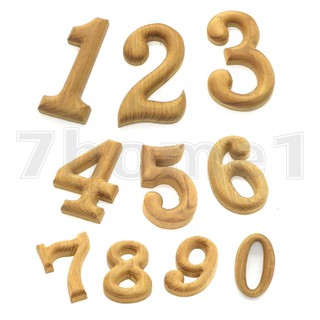 ตัวเลขอารบิกไม้สักทอง เลข 0-9 ขนาด 2 นิ้ว งานแกะสลักไม้สักทองไม่ทำสี ตัวเลขอารบิก แกะสลักจากไม้สักทอง