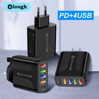 Elough อะแดปเตอร์ชาร์จโทรศัพท์มือถือ USB Type C 5 พอร์ต QC3.0 48W