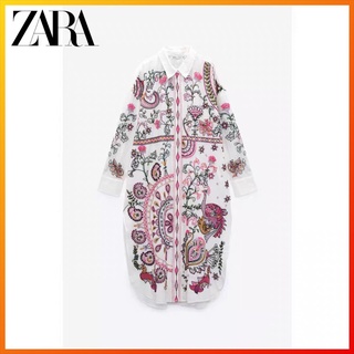 Zara เสื้อเชิ้ต ปักลาย ทรงยาว