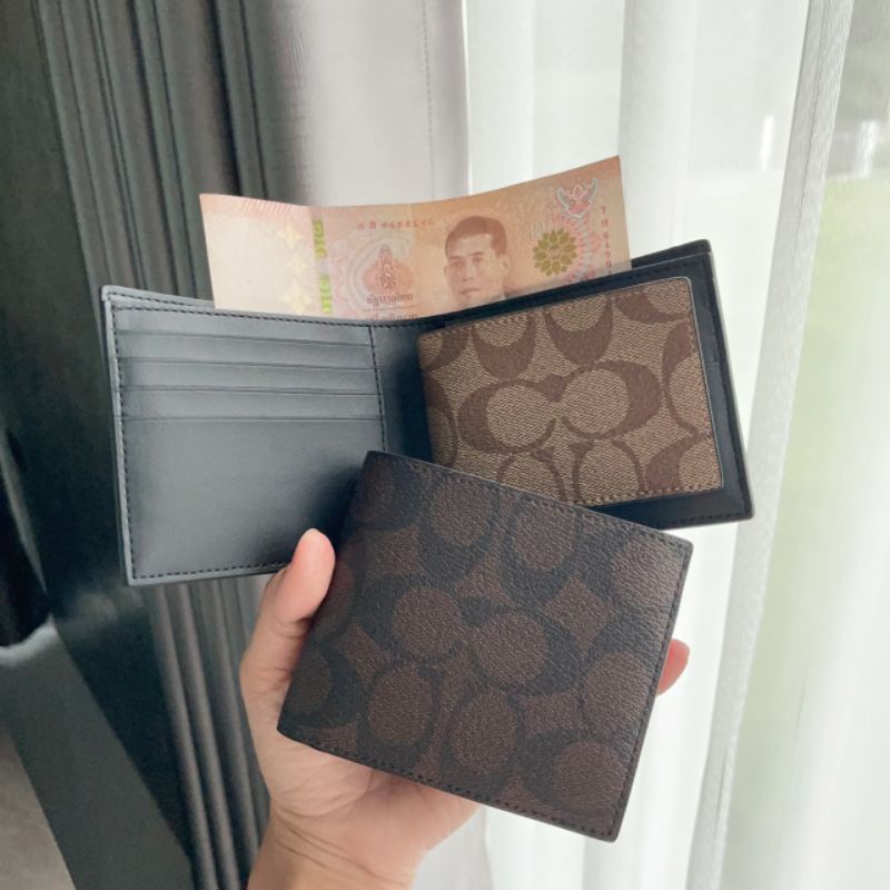 ส่งฟรี-ผ่อน0-coach-compact-id-wallet-in-signature