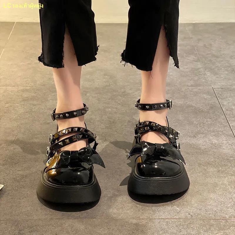 มีสินค้า-แฟชั่นรองเท้าแมรี่เจนผู้หญิง-2022-ใหม่โบว์เข็มขัดหัวเข็มขัดหนาแต่เพียงผู้เดียวรองเท้าหนังขนาดเล็ก