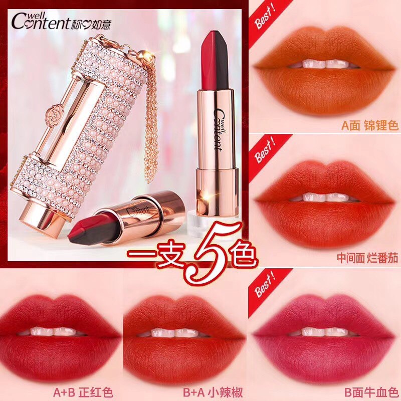 No.5876 Well content 5 in 1 ลิปสติกLipstick 5 สีในแท่งเดียว กันน้ำเเละ ...