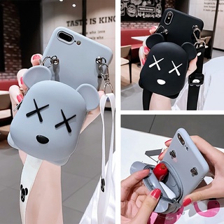 เคสโทรศัพท์มือถือ TPU ลายการ์ตูนหมีโหด พร้อมสายคล้อง สีเทา ดํา สําหรับ OPPO A15 A15S A33 A54 A74 A37 A39 A57 A71 A76 A5s A7 A12 A3s A91 A53 A52 A72 A92 A31 A83 A9 A5 2020