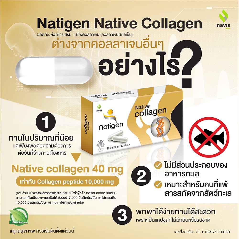 ภาพสินค้าNatigen Native Collagen คอลลาเจนไทพ์ทู type 2 UCII นาวิสพลัส 30 แคปซูล บำรุงข้อเข่า ข้อต่อ และเสริมสร้างกระดูก จากร้าน navisplusshop บน Shopee ภาพที่ 3