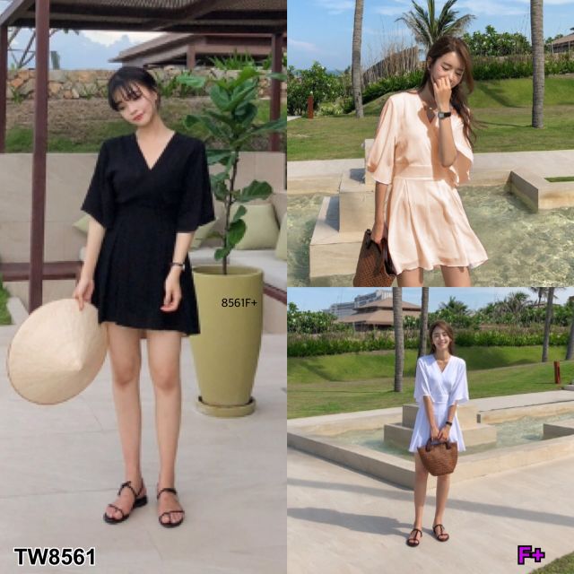 dress-ชุดเดรสคอวี-แขนระบาย-สวยหรูมากๆจ้า