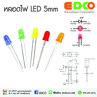 หลอด LED 5mm Blue Green Red Yellow White Orange พร้อมส่ง ถุงละ 10ชิ้น