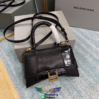 Balenciag crocodile-grainy hourglass top-handle handbag crossbody flap messenger full packaging