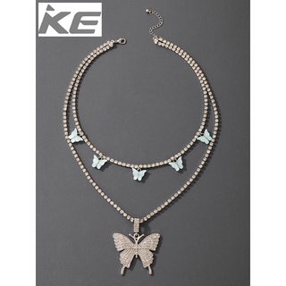 Exaggerated Jewelry Diamond Butterfly Double Necklace Imitation Fritillary Butterfly Necklace