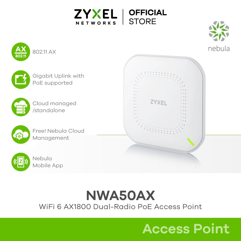 ภาพหน้าปกสินค้าZYXEL NWA50AX Access Point WiFi 6 AX1800 รองรับ GbE PoE และมี Free Cloud License จากร้าน zyxel_officialstore บน Shopee