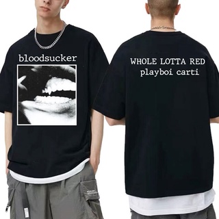 [S-5XL] เสื้อยืด พิมพ์ลายอัลบั้มเพลง Rapper Playboi Carti Bloodsucker Whole Lotta สีแดง สไตล์ฮิปฮอป โอเวอร์ไซซ์ สําหรับผ