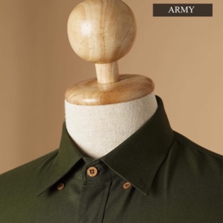 สินค้า 🔥 พร้อมส่ง 🔥 [19 เฉดสี] เสื้อเชิ้ตคอปกแขนยาวสีเขียวทหาร ชุดคู่รัก ไซต์ S-XXL
