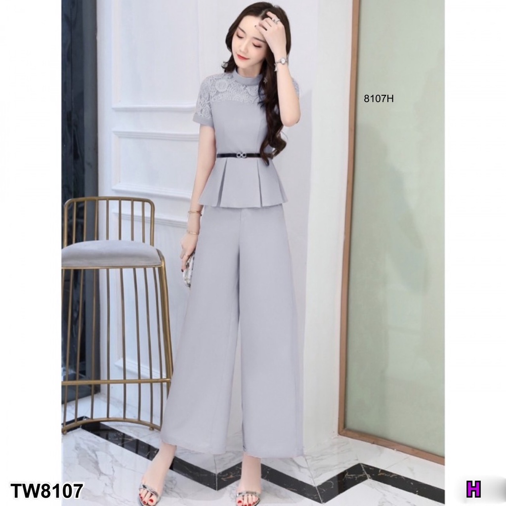 tw8107-set-2-ชิ้น-เสื้อแขนสั้น-อกซีทรูลูกไม้-เอวยืดสม็อค-ชายแต่งจีบ-เนื้อผ้าซาร่า-กางเกงขายาว-ทรงกระบอก-เอวสม็อคหลัง