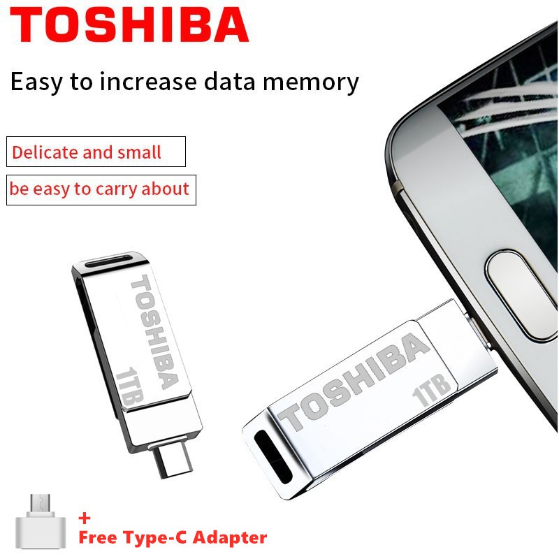 แฟลชไดรฟ์โลหะกันน้ํา-toshiba-1tb-usb-2-0-ตัวแปลง-type-c