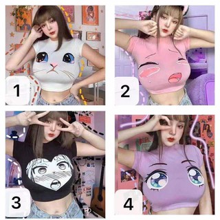 Cicishop(พร้อมส่ง)เสื้อยืดครอป แขนสั้นเอวลอย สกรีนลายอนิเมะ นมโต สุดฮิต ผ้าคอตตอนใส่แล้วสบายมักๆๆๆ(17)