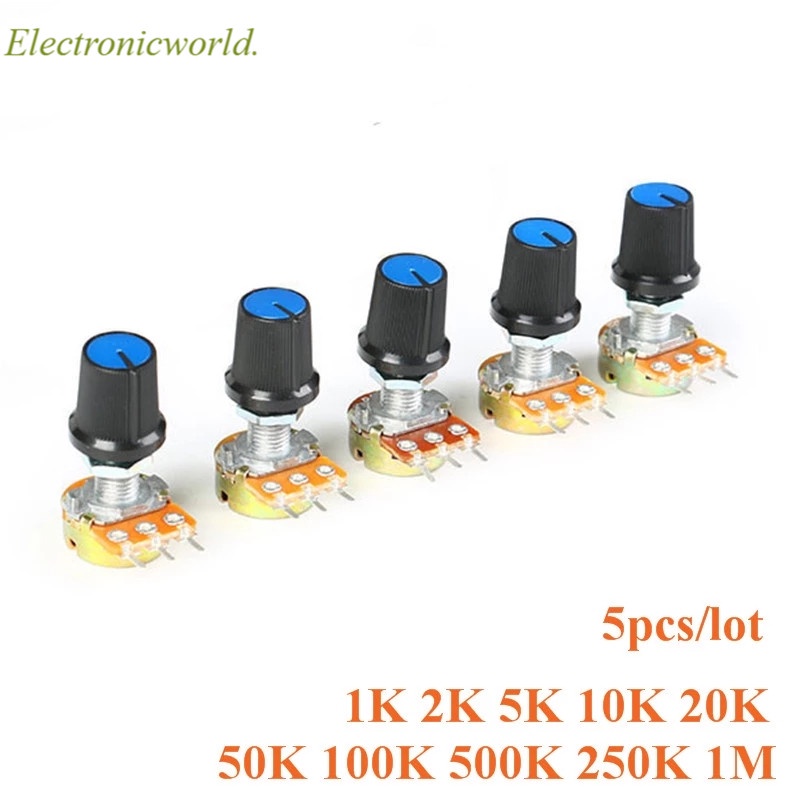 5 ชุด WH148 1K 10K 20K 50K 100K 500K Ohm 15mm 3 Pin Linear Taper Rotary ...