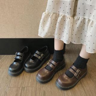 สินค้า 💥Hot sale！ใหม่รองเท้าหนังย้อนยุครองเท้านักเรียนหญิงเกาหลีป่าออลจังสไตล์วิทยาลัยรอบหัวแบนรองเท้าคลื่นเดียว