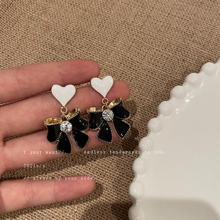 925 silver needle diamond heart earrings small fresh bow earrings female exquisite retro earrings Korea for girls for wo