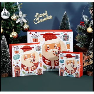 EPA💮ถุงขวัญคริสมาส ถุงกระดาษซานต้าสีแดงMerry christmas พร้อมส่งในไทย