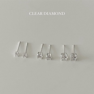 สินค้า Your wishlist : ต่างหูปักก้านเงินแท้ เพชร cz ทรงเหลี่ยม  ต่างหูเพชร / Clear diamond stud earrings silver 925 (มีแป้นให้)