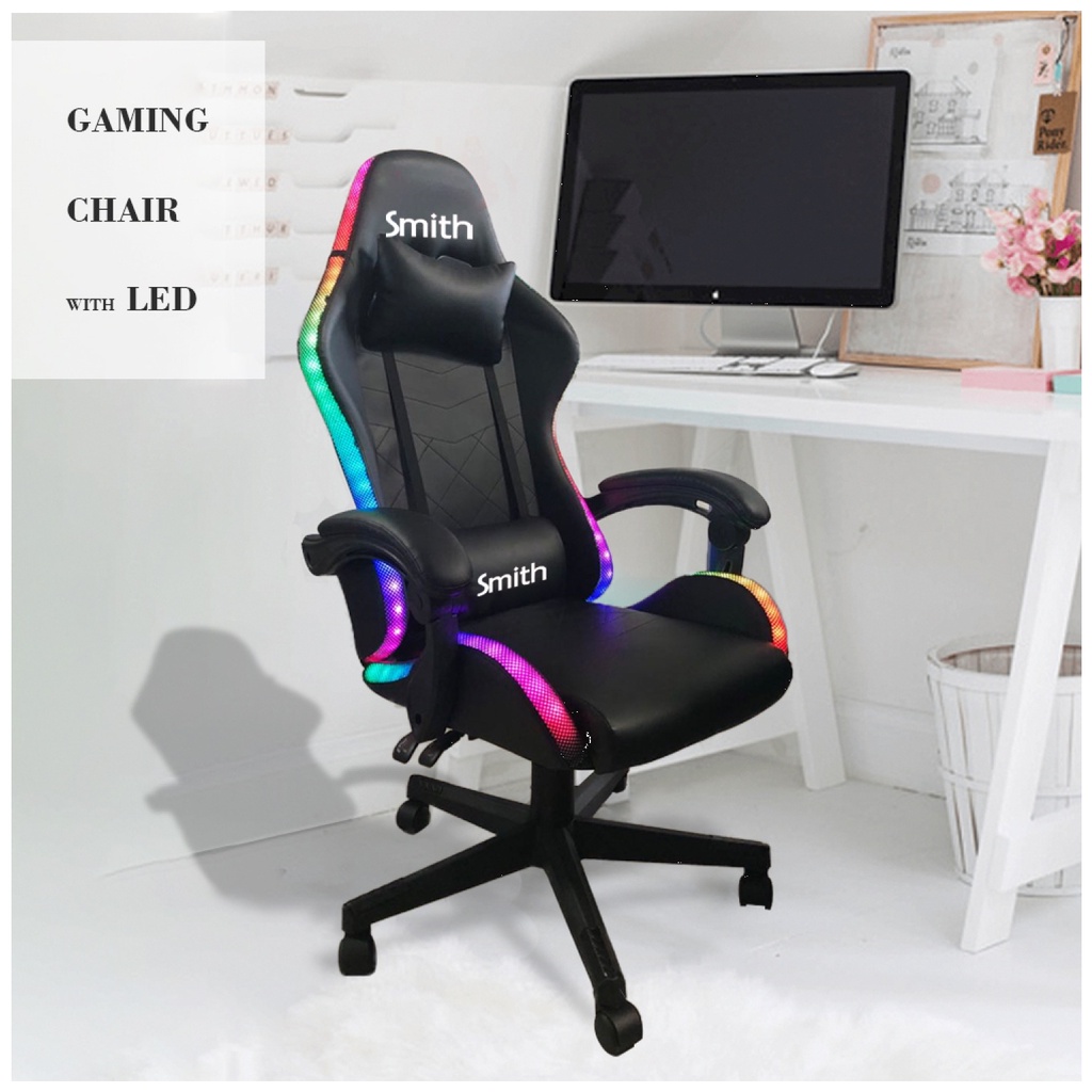 smith-เก้าอี้เล่นเกมพร้อมไฟled-รุ่น-csj01rf-ขนาด55x59x127-ซม-สีดำ