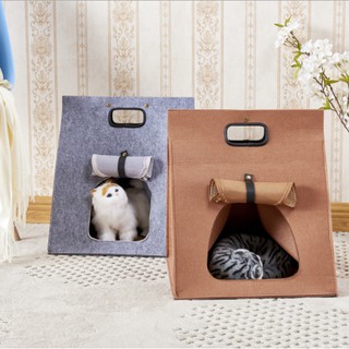 กระเป๋าแบบถือสำหรับใส่แมว กระเป๋าแมวแบบหูหิ้วสามารถพับเป็นตะกร้าได้ รับน้ำหนักได้ดีขนาด 42x38x38 Cm.มี2สีให้เลือก