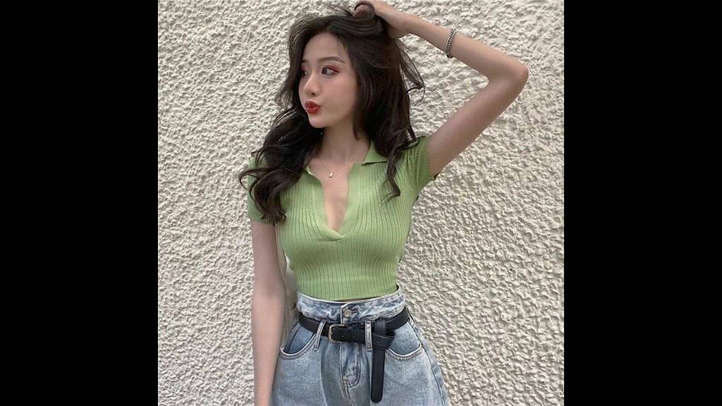 anna-3008เสื้อครอปผู้หญิง-เสื้อครอปครึ่งตัว-อกv-น่ารักมากอผ้าคัตตอน-crop-top-เสื้อครอปแขนสั้น