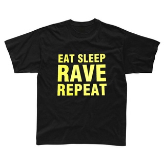 เสื้อยืด พิมพ์ลาย NEON EAT SLEEP RAVE REPEAT Techno 80s 90s สีดํา สไตล์สตรีท สําหรับผู้ชายS-5XL