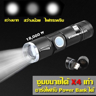 ภาพขนาดย่อของสินค้าพร้อมส่ง  ไฟฉาย zoomx4 เท่า ไฟฉายแรงสูงซูม 4เท่า ชาร์จไฟง่ายผ่านช่องUSB ปรับโหมดได้ 3แบบ ของแท้